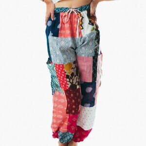 Unisex handmade boho hippie multicolor patchwork harem yoga pants one size women